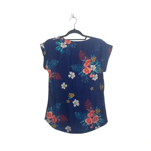 Express Blue Multicolor Tropical Floral Print Zip Front Blouse Small Women’s - Picture 6 of 12